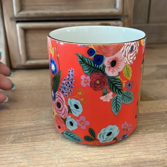 Anthropologie x Rifle Paper Mug “Garden Party” Monogram “F” Floral Gold Handle - Picture 3 of 6